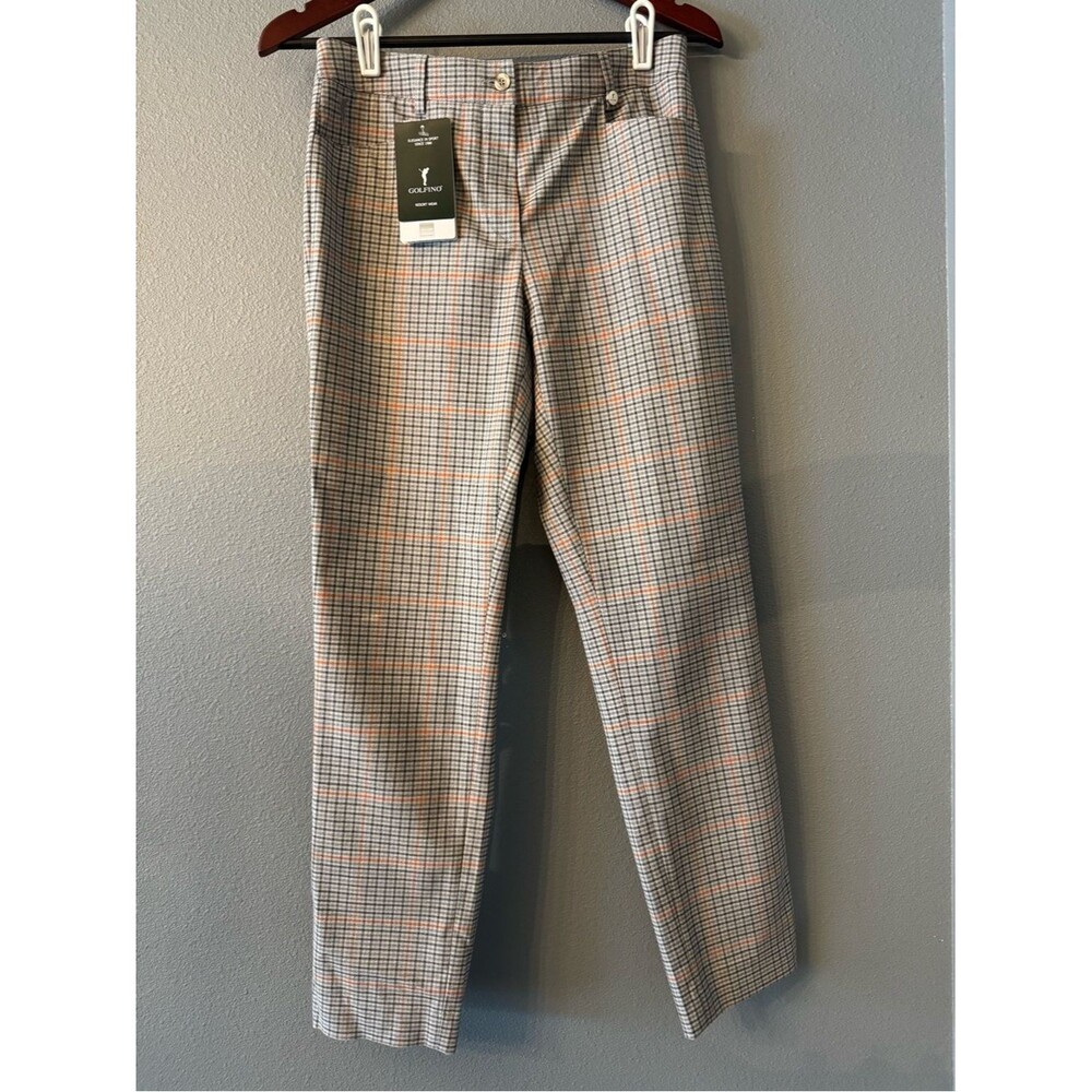 NWT Golfino Scarlata Trouser Gray Plaid Stretch Golf Pants Size 6
